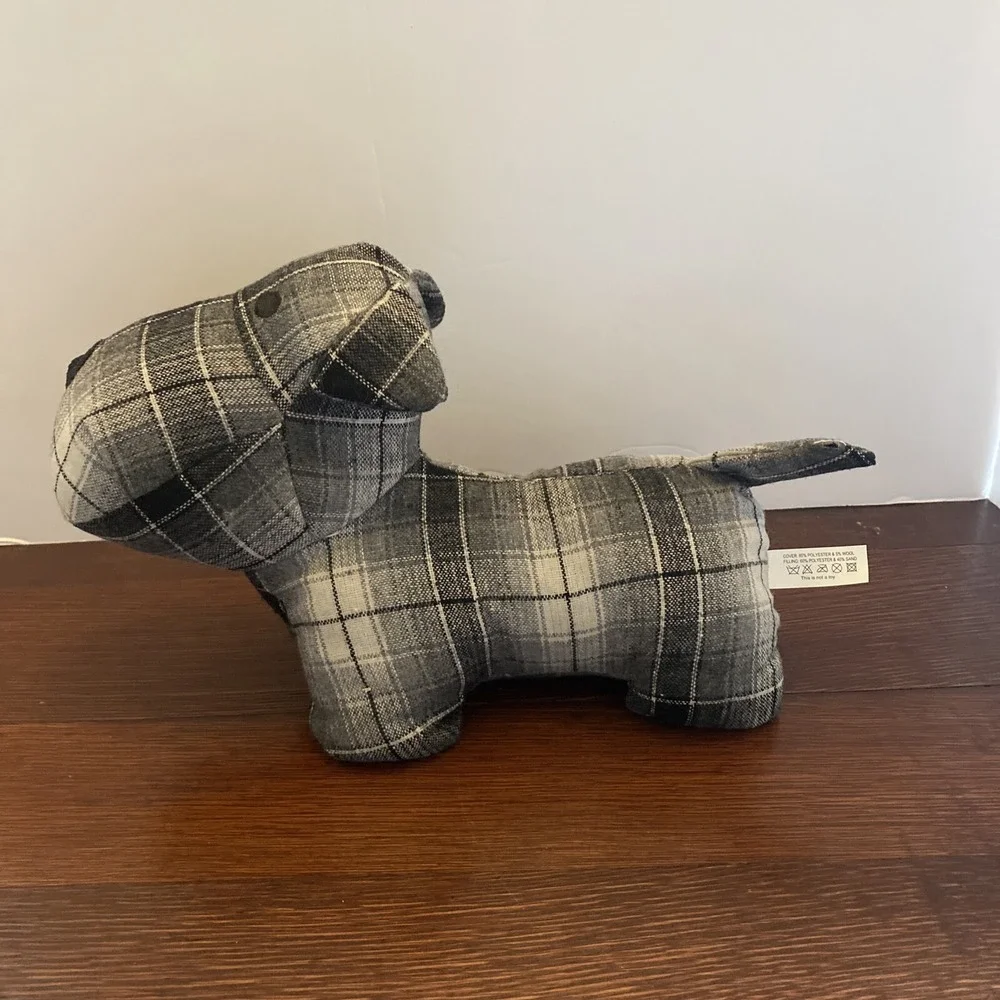 Gray & White Plaid Door Stop Dog Plush Westie Scottish Terrier Scotty SUPER CUTE